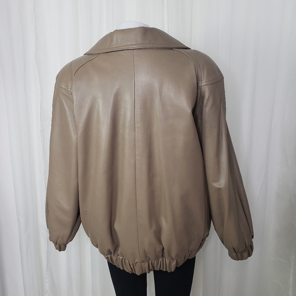 Reversible leather and faux fur coat taupe brown large unique heavy gorgeous - Picture 6 of 11